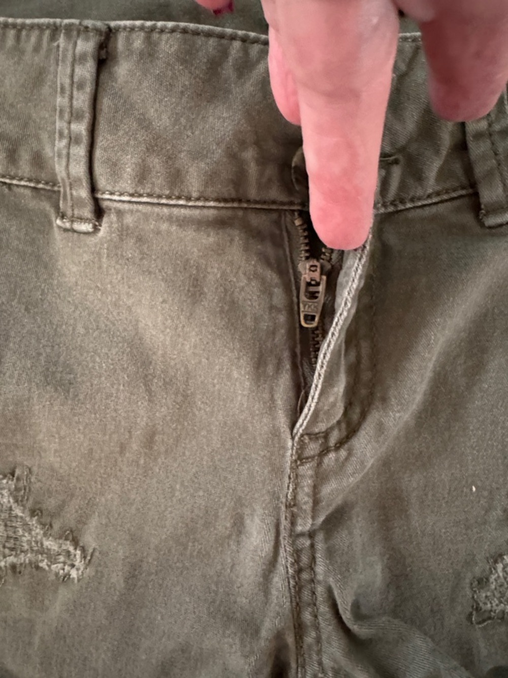 Express Olive Green - Brown Distressed Denim Shorts sz 00 - Picture 5 of 8